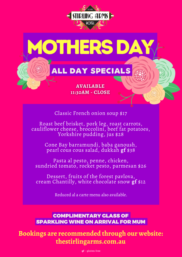 Mother’s Day buffet breakfast or specials at The Stirling Arms Hotel.